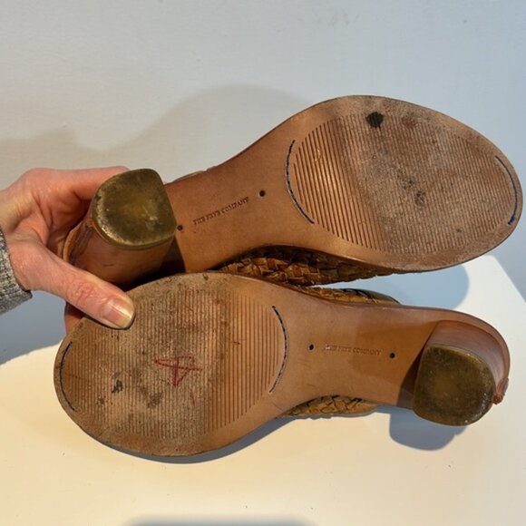 Frye Tan Woven Leather Heeled Sandals - Picture 10 of 14